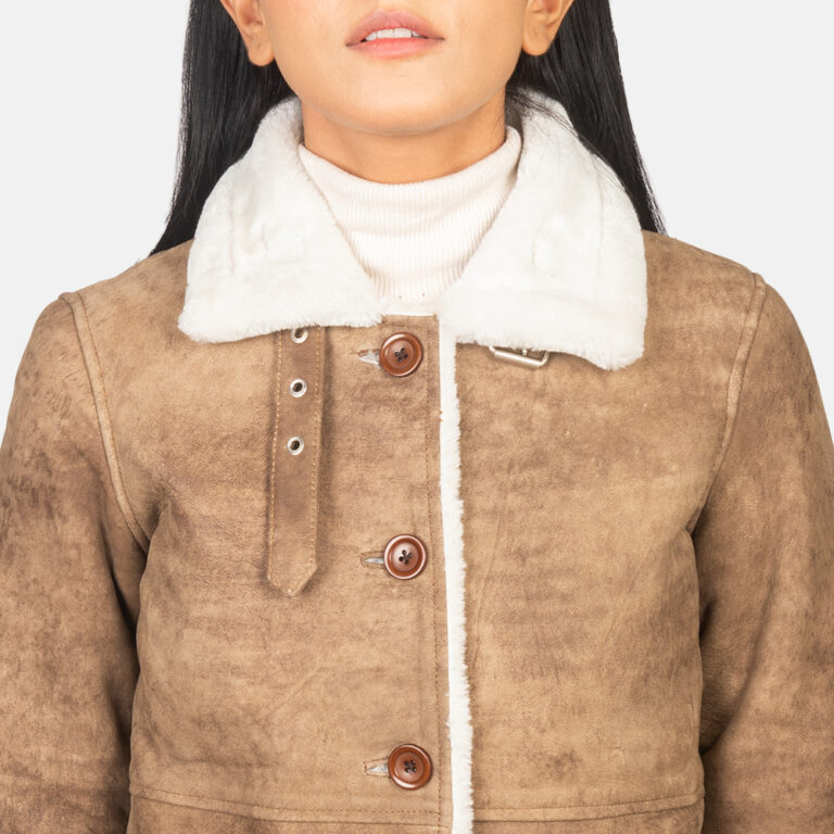 Womens Alina Shearling Brown Leather Coat Close-Up-9-1652251991372